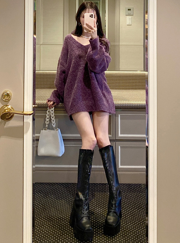 レースアップスクエアトゥレザーロングブーツ[gd1382] | レディース