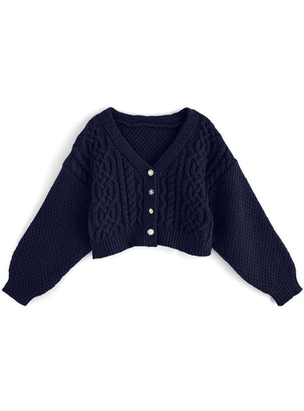 アソートボタンケーブル編みニットカーディガン[dr600] | レディース