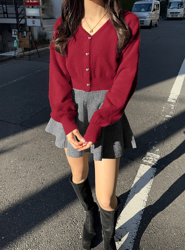 ラメフェザーニットハートボタンカーディガン[kz458] | レディース