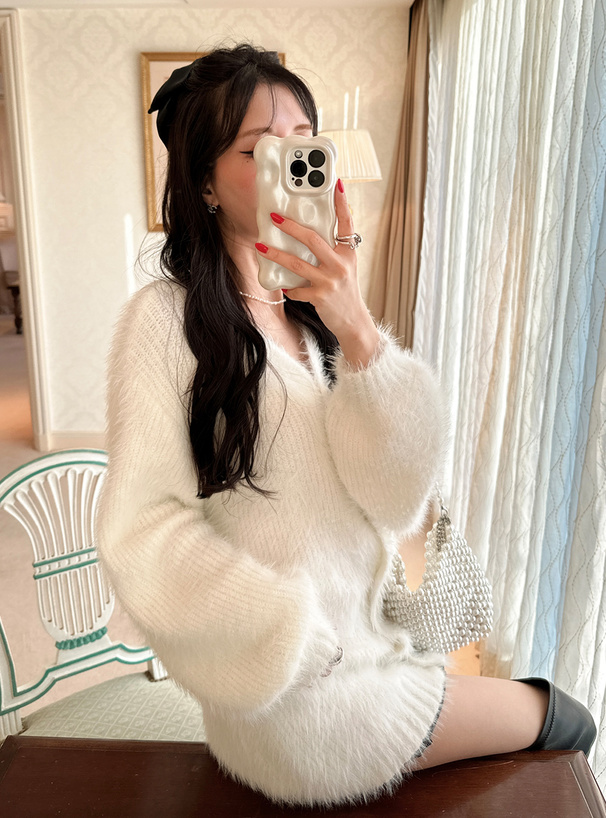 ビジューボタンフェザーニットカーディガン[kz278] | レディース