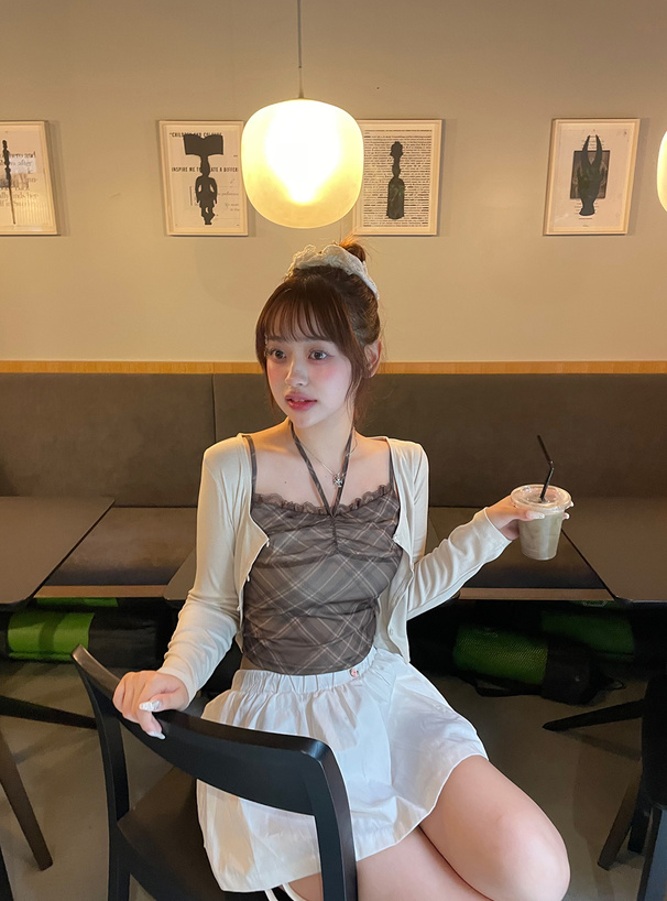 2Wayチェック柄キャミソール×カーディガンアンサンブル[jm071