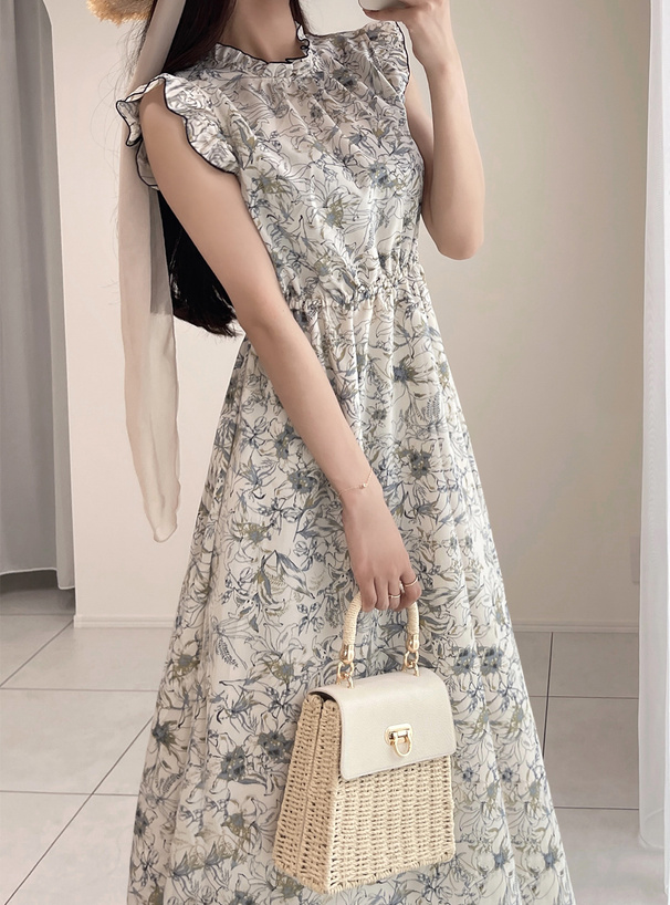 花柄フリルノースリーブフレアワンピース[on159] | レディース