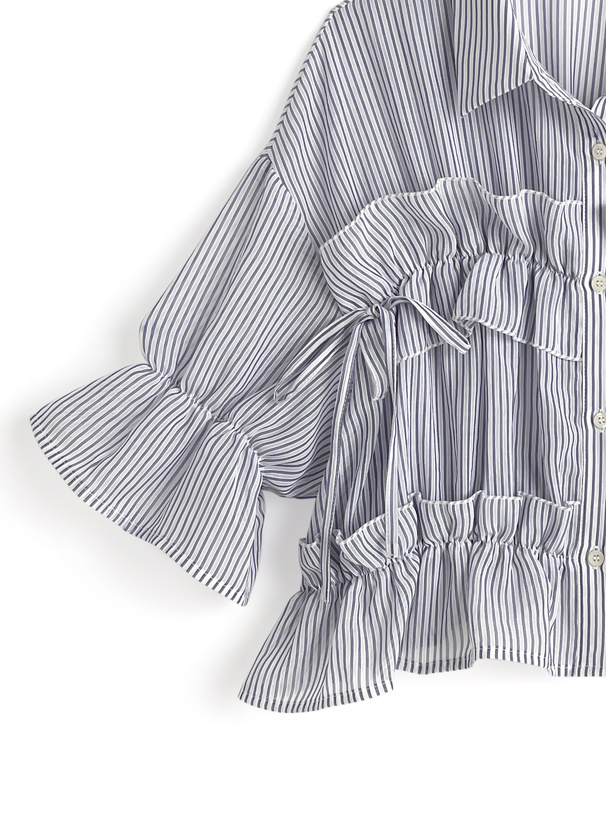 シアーストライプフリルリボンブラウス[on349] | レディース