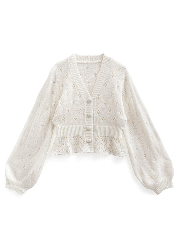 透かし編みペプラムニットカーディガン[mh73] | レディース