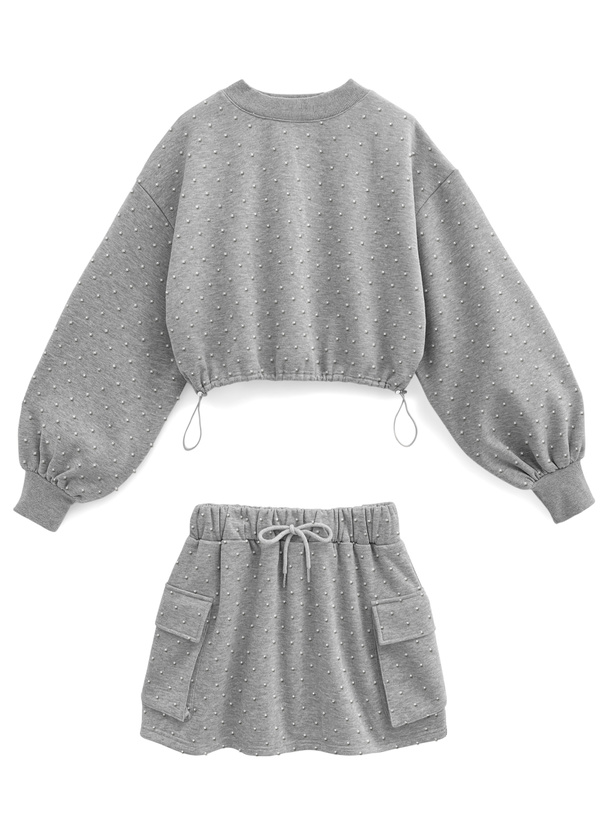 ラインストーントップス×ミニスカートスウェットセットアップ[pm472a