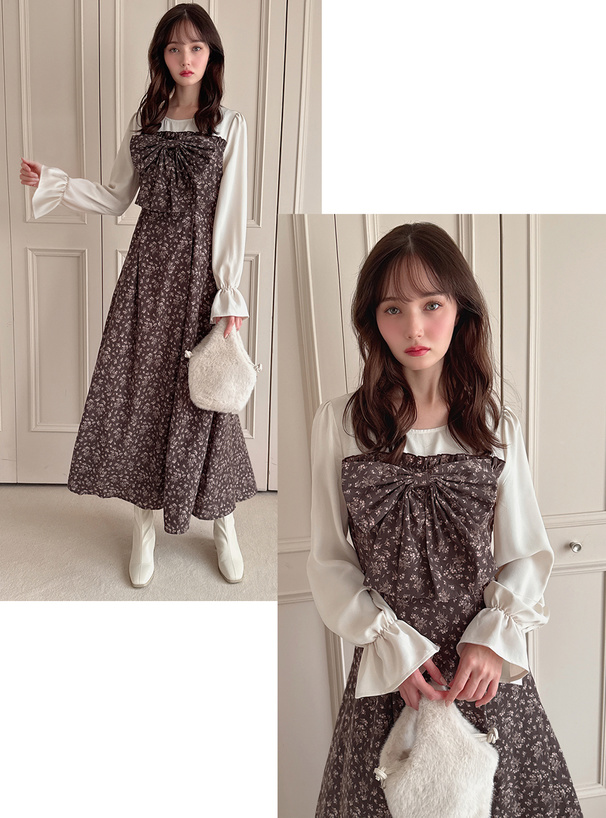 花柄ビッグリボンドッキングワンピース[pu63] | レディース