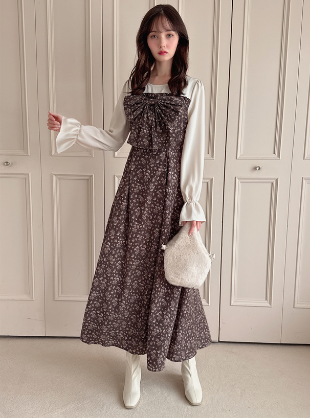 花柄ビッグリボンドッキングワンピース[pu63] | レディース