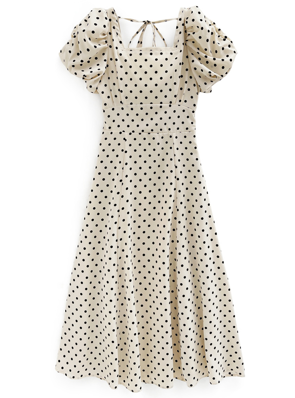 ドット柄バルーンスリーブフレアワンピース[ru1163] | レディース