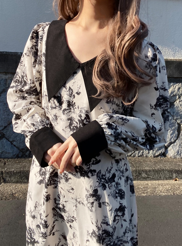 花柄ボリュームスリーブフレアワンピース[tg578] | レディース