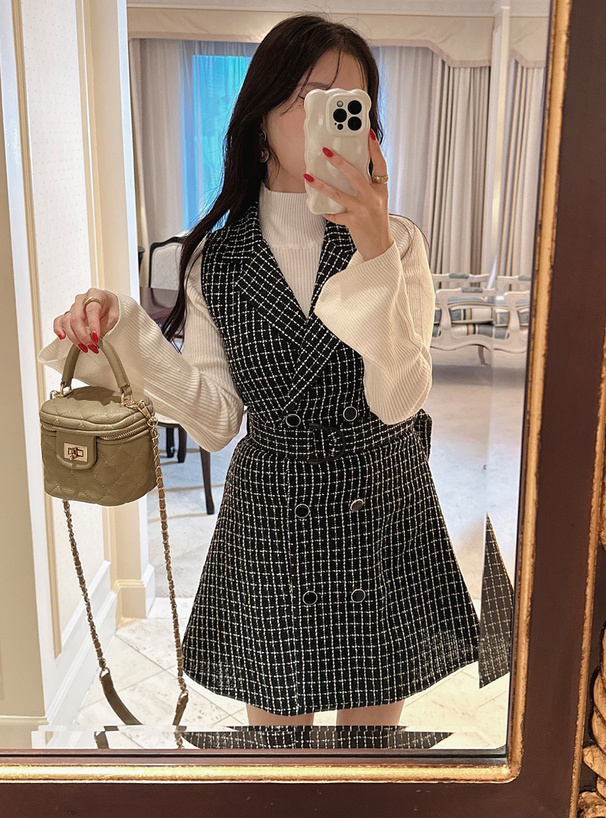 D&Gレースとツイードのノースリーブミニワンピース D&Gレースと