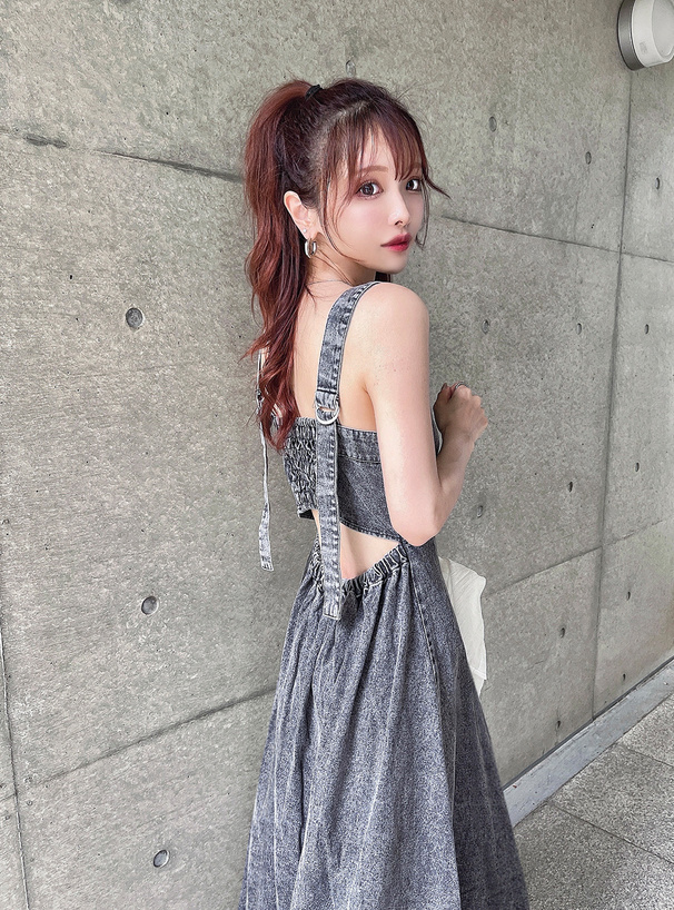 バックオープンフレアデニムキャミワンピース[tu765] | レディース