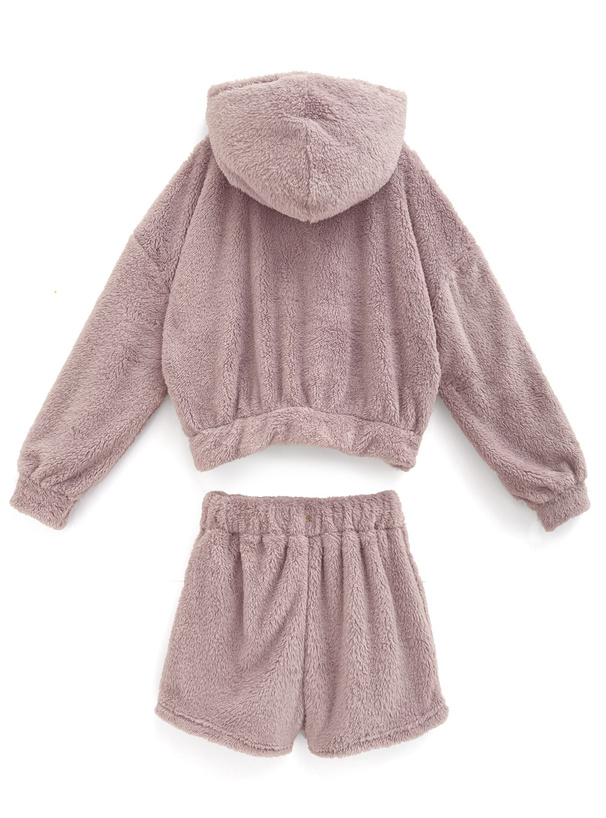 フードジップパーカー×ショートパンツボアセットアップ[ze881