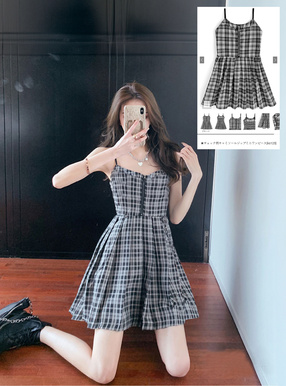 チェック柄キャミソールジップミニワンピース[ks125] | レディース