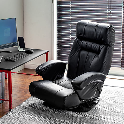 座椅子 本革 ハイバック レバー式リクライニング 無段階調節 360°回転