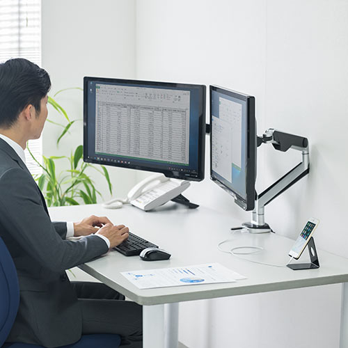 デュアルモニターアーム（2画面・USB3.0ポート×2搭載・水平垂直3関節