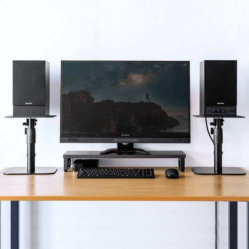 スピーカースタンド（台座式・卓上タイプ・金属製・高さ調整・角度調整