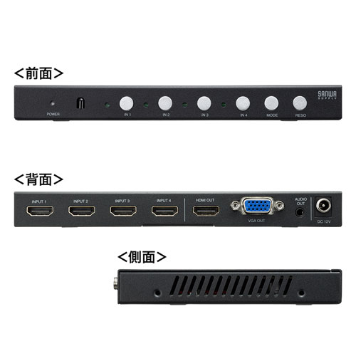 HDMI切替器（4入力・1出力・4分割・VGA・4K・映像・音声・パソコン