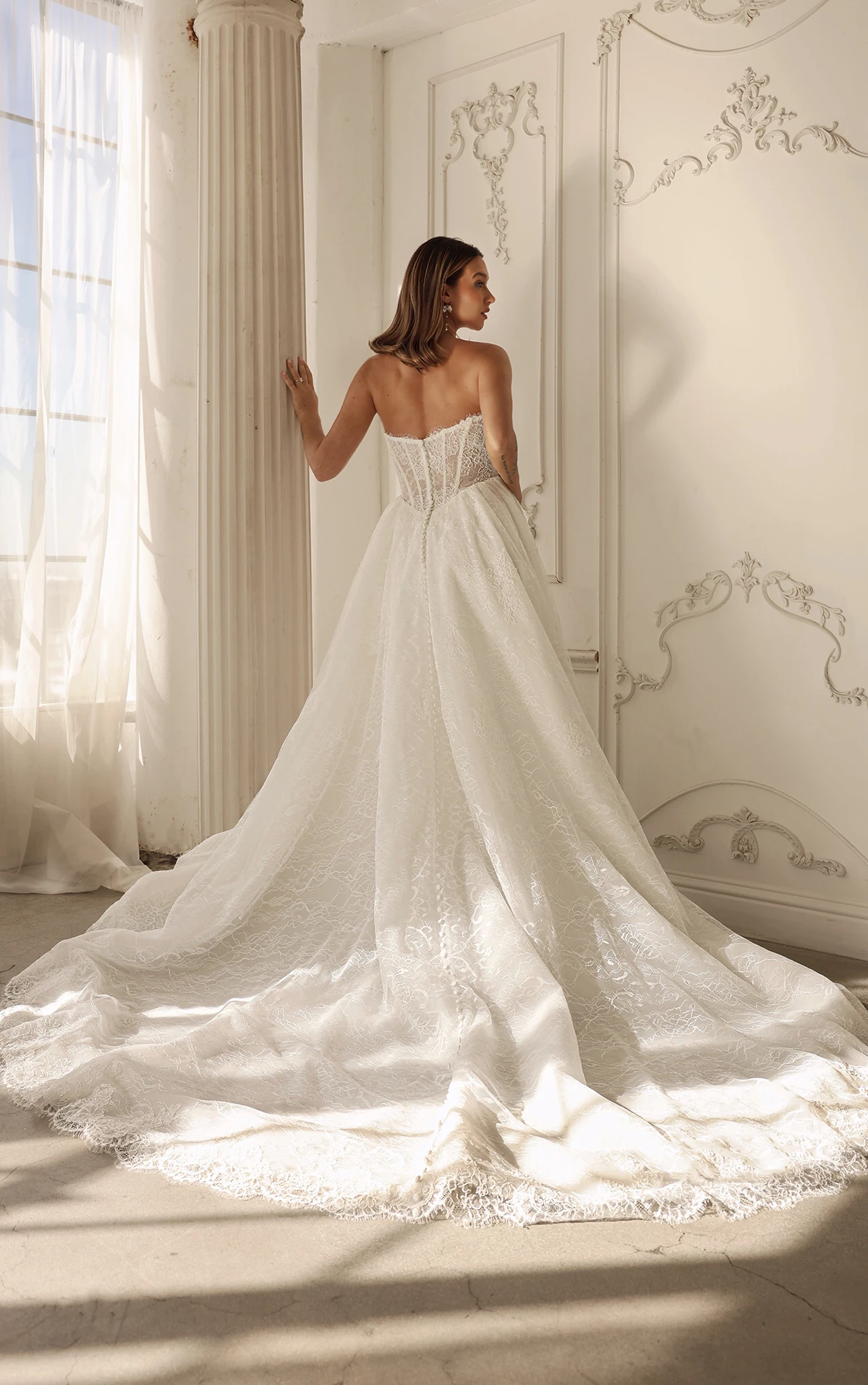 Romantic Floral Lace A-Line Wedding Dress with Corset Bodice