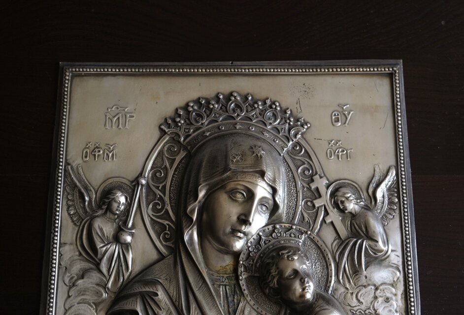 スペイン イコン レリーフ 聖母子像 聖像画 画像 宗教画 アンティーク