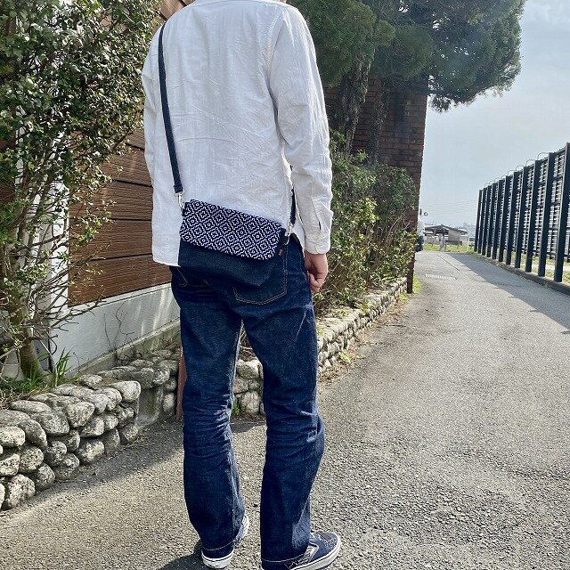 藍染め刺し子と岡山デニムのバイカラー2wayミニショルダーバッグ