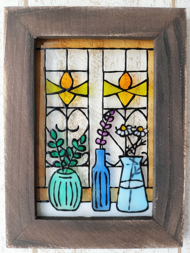 送料無料*ステンドグラス風*ハーブ・オレンジ系・ステンドグラスの窓