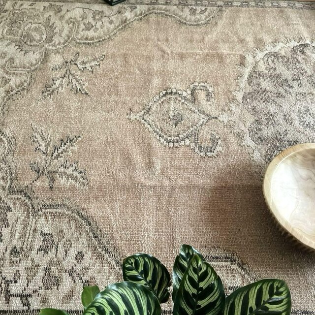 大判160×257 擦れシャビー 色むら メダリオン トルコヴィンテージラグ