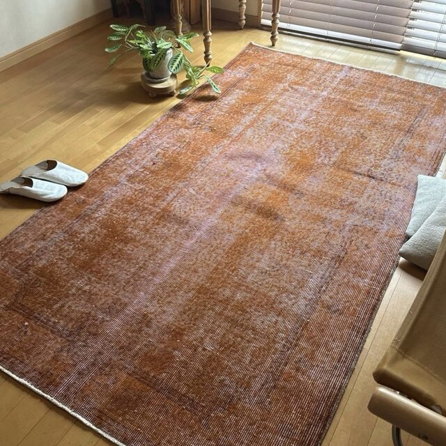 115×212 オレンジピンクブラウン オーバーダイ トルコヴィンテージラグ