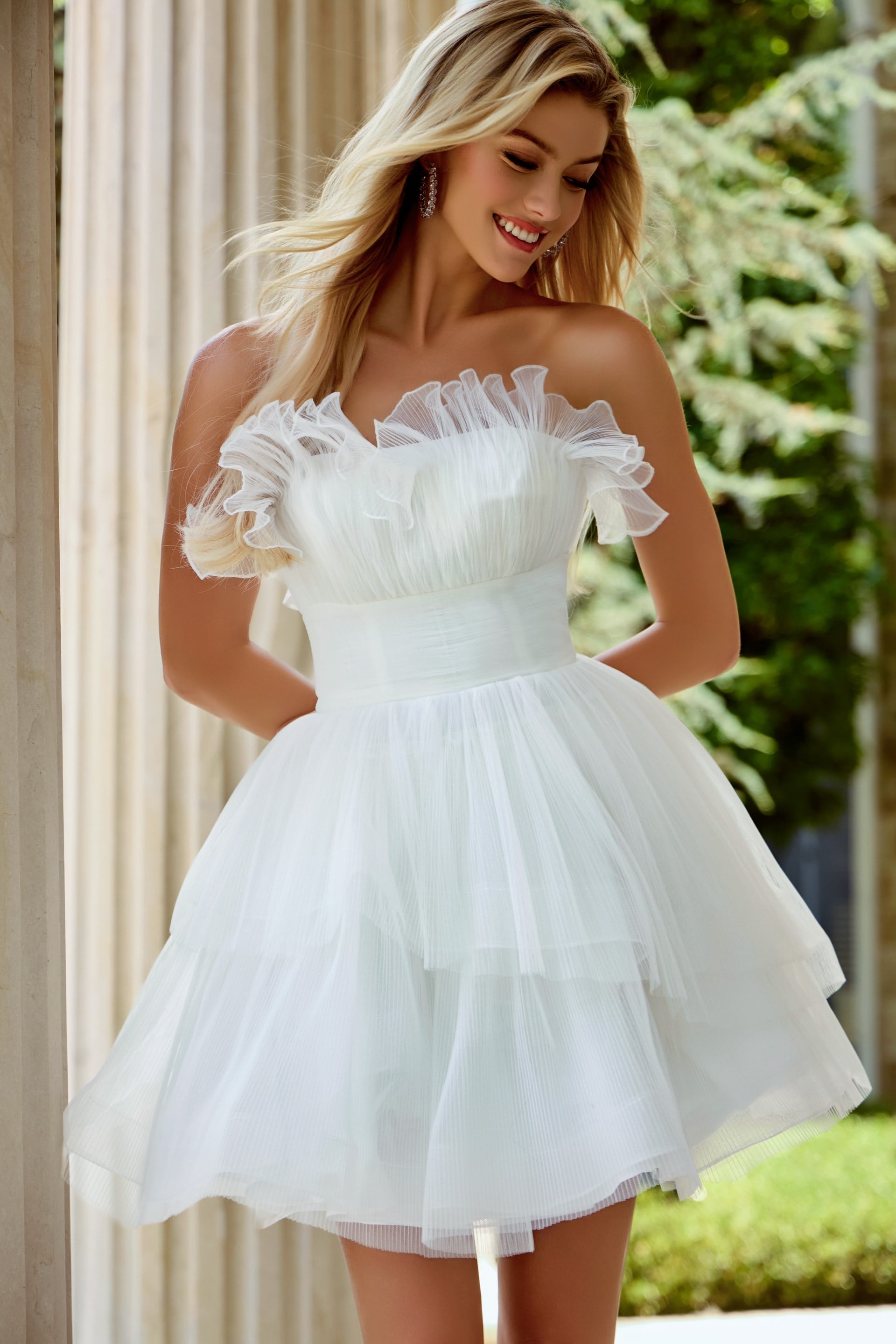 Tulle Mini Dress with Ruffled Bodice 42340 | Jovani