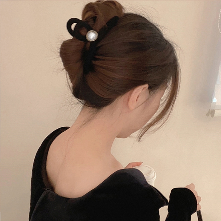 ヘアクリップ レディース 黒 ベルベット[品番：II000009149