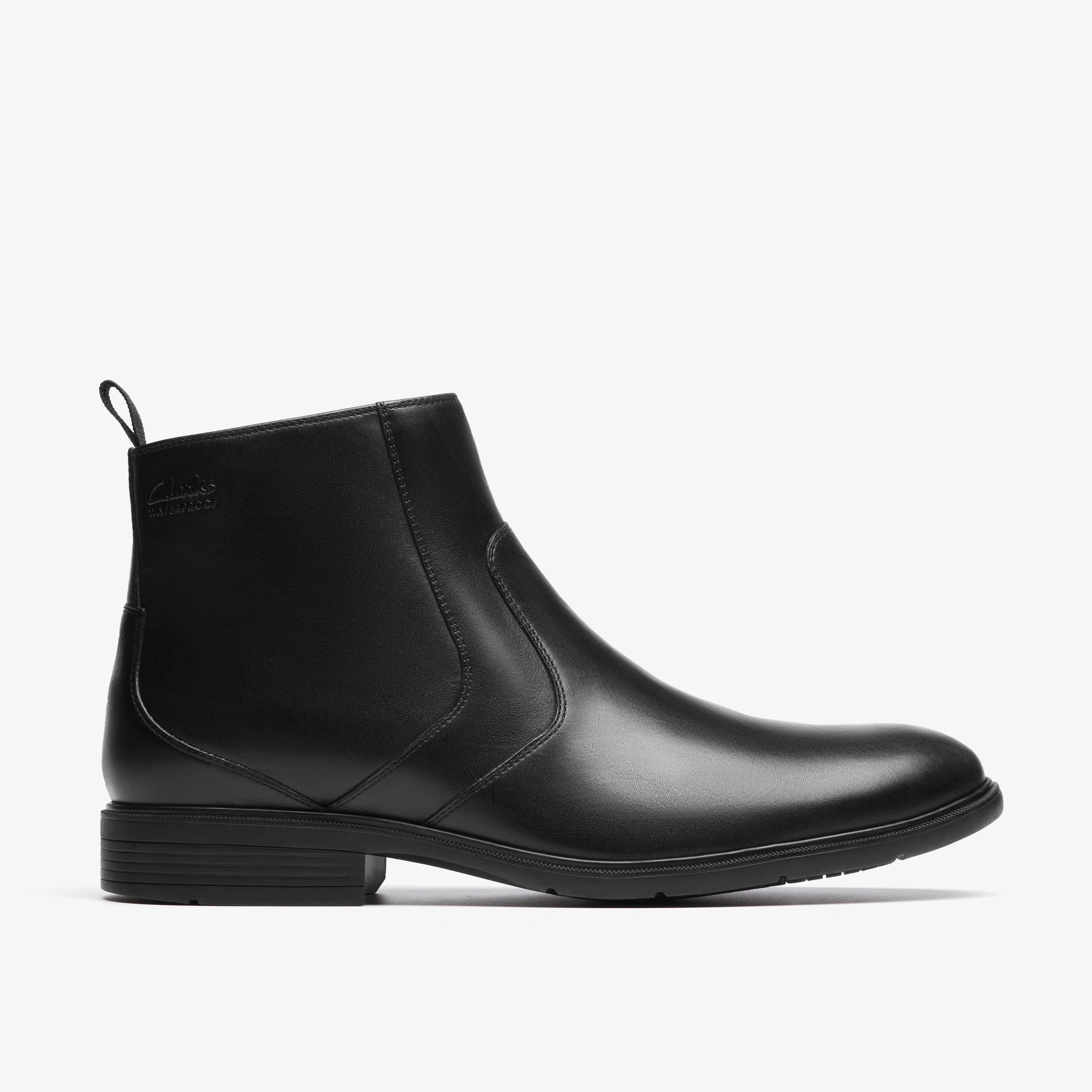 Mens Steadwell Zip Black Leather Dress Boots | Clarks