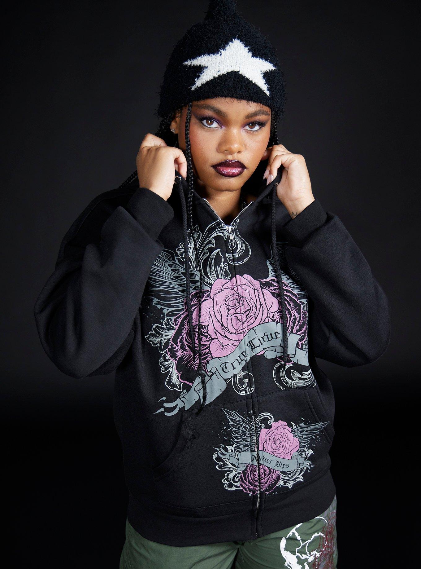 Social Collision Winged Rose Girls Oversized Hoodie | Hot Topic
