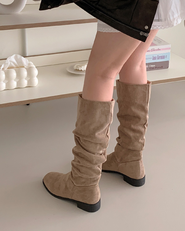 スエード シワ スラッシュ ロングブーツ (2color) | ファッション通販