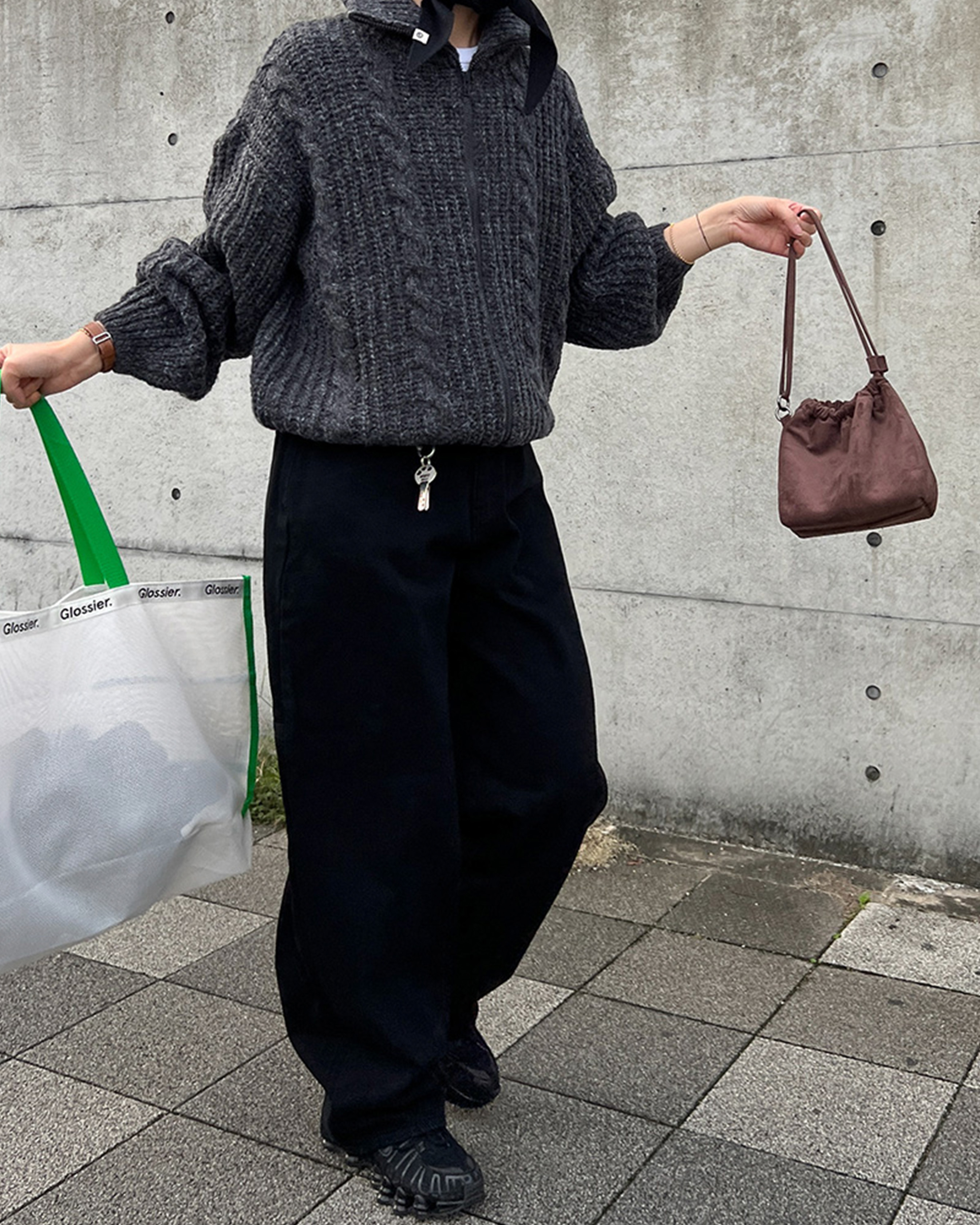 2回再販](ORIGINAL) ソフトドローストリングショルダーバッグ (brown