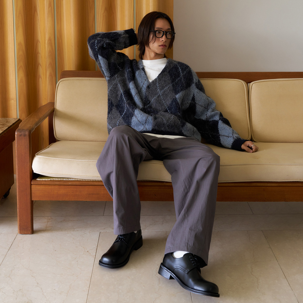 ORIGINAL) アーガイルアルパカニットカーディガン (navy