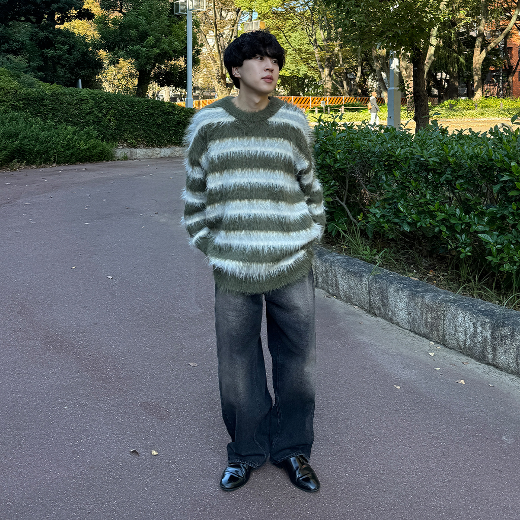 ユニセックス) モヘアテクスチャーボーダーニット | ファッション通販