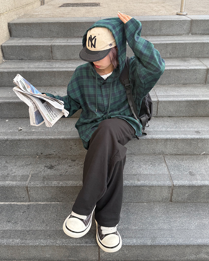 ユニセックス)フード付きチェックシャツ | ファッション通販サイト NUGU