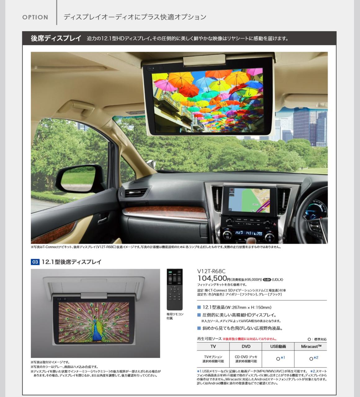 トヨタ(純正) 30 ヴェルファイア後期 リア フリップダウンモニター