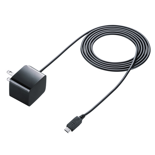 ACA-IP45BK【microUSBケーブル一体型AC充電器（2.1A・ブラック