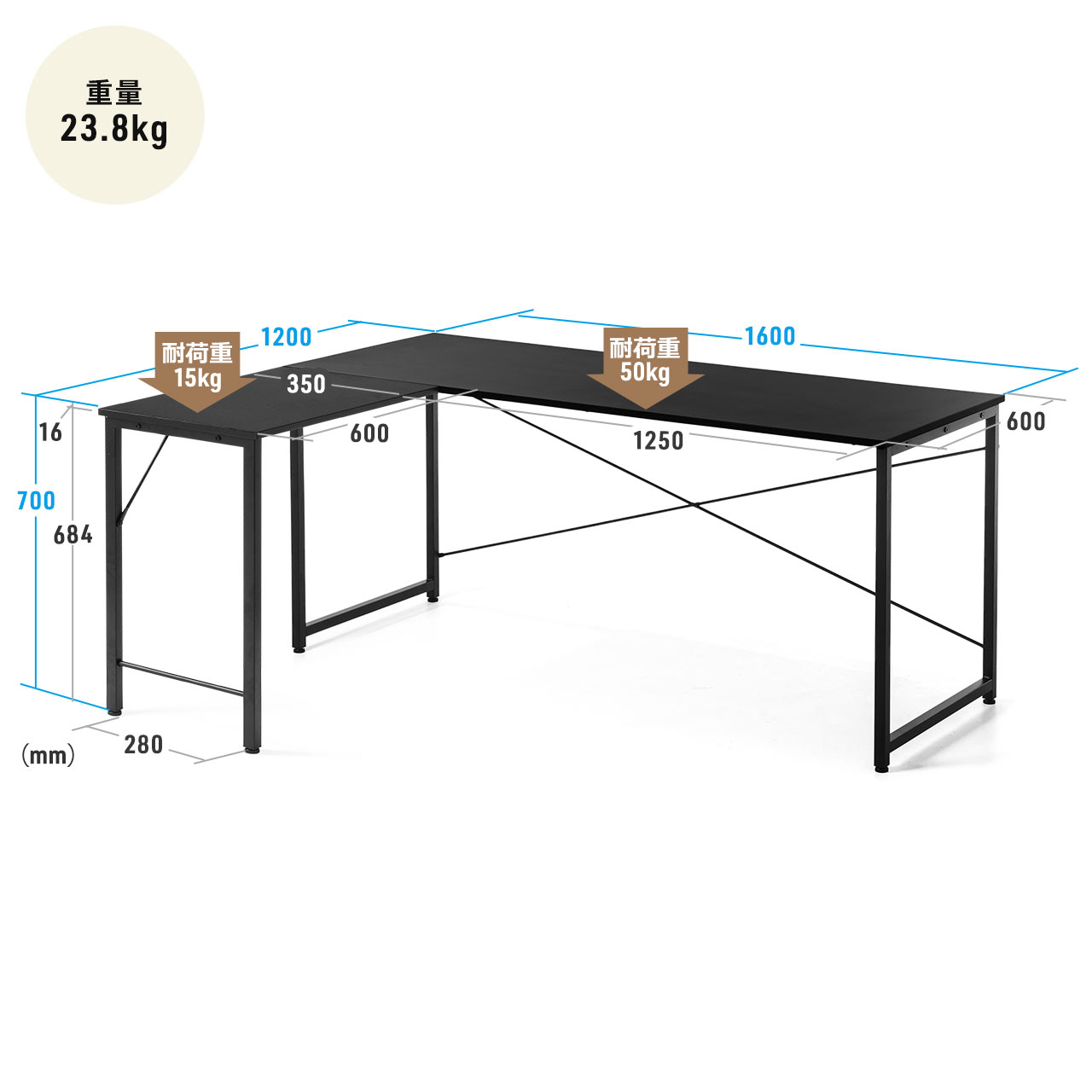 Audrey様①合計価格¥20000円 大型デスク 黒 ブラック L字型 Audrey様①