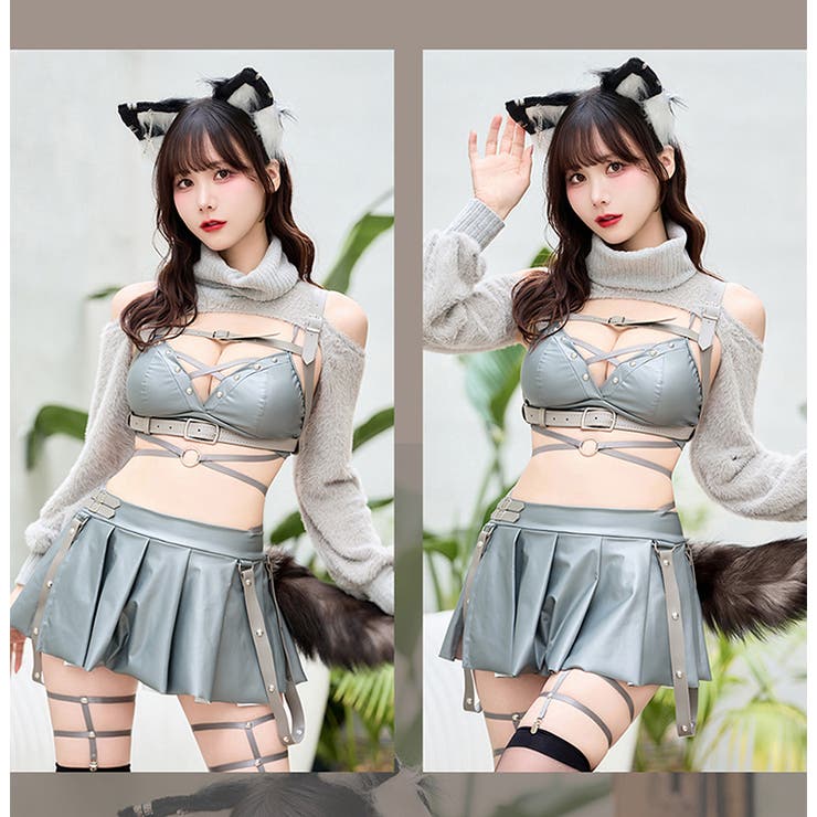 ニットトップレザーグロスウルフ《ハロウィンコスプレ8点セット