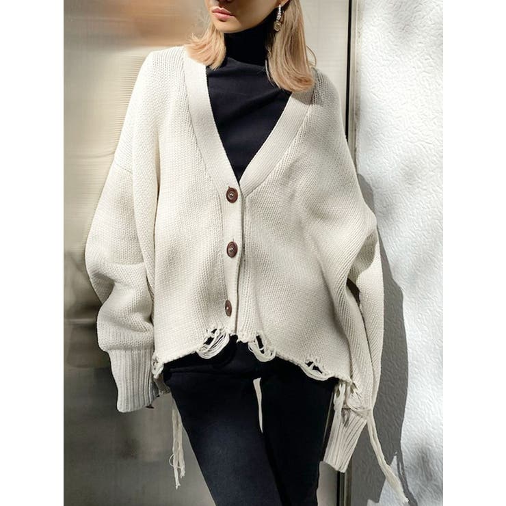 ダメージLOOSE ニット カーディガン[品番：MKSW0039200]｜GYDA