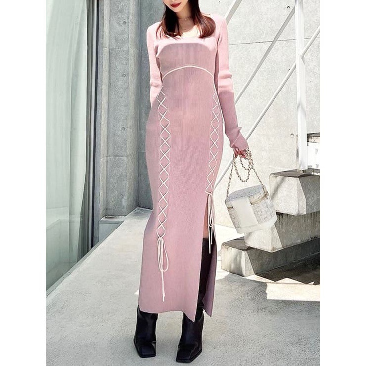 レースアップタイトニットワンピース[品番：MKSW0067132]｜RESEXXY