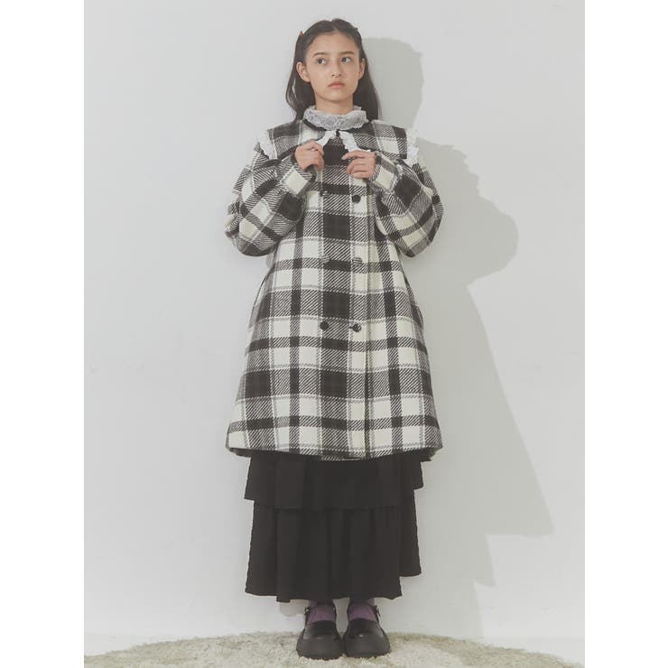チェックセーラーカラーAラインコート[品番：MKSW0053816]｜merry