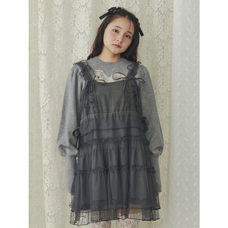 チュールドロストミニキャミワンピース[品番：MKSW0058422]｜merry