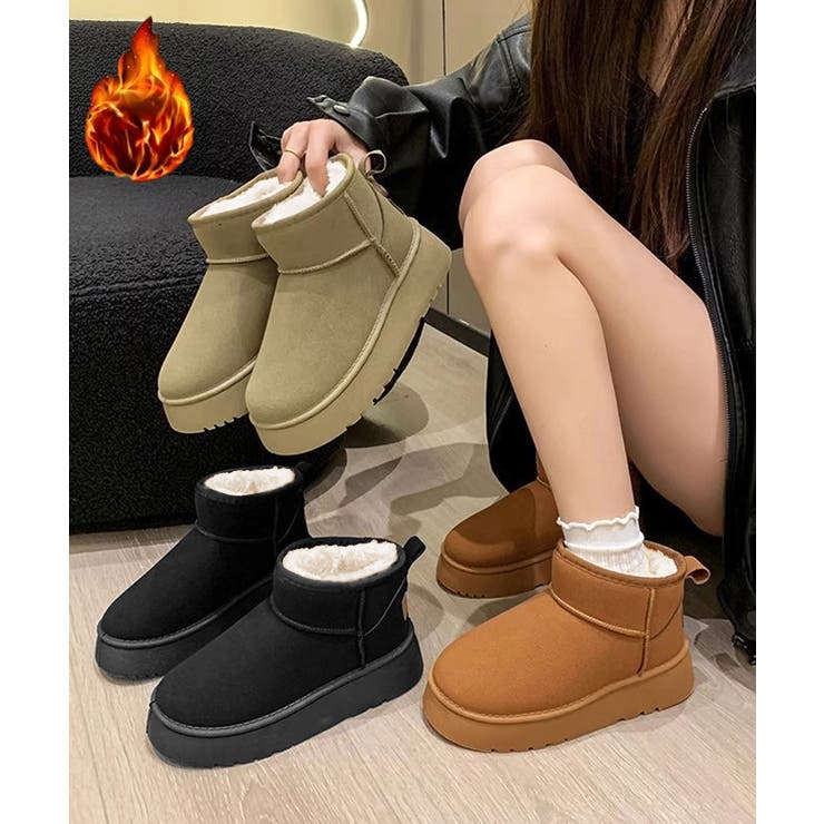 厚底ムートンブーツ 裏起毛ショートブーツ[品番：II000011988