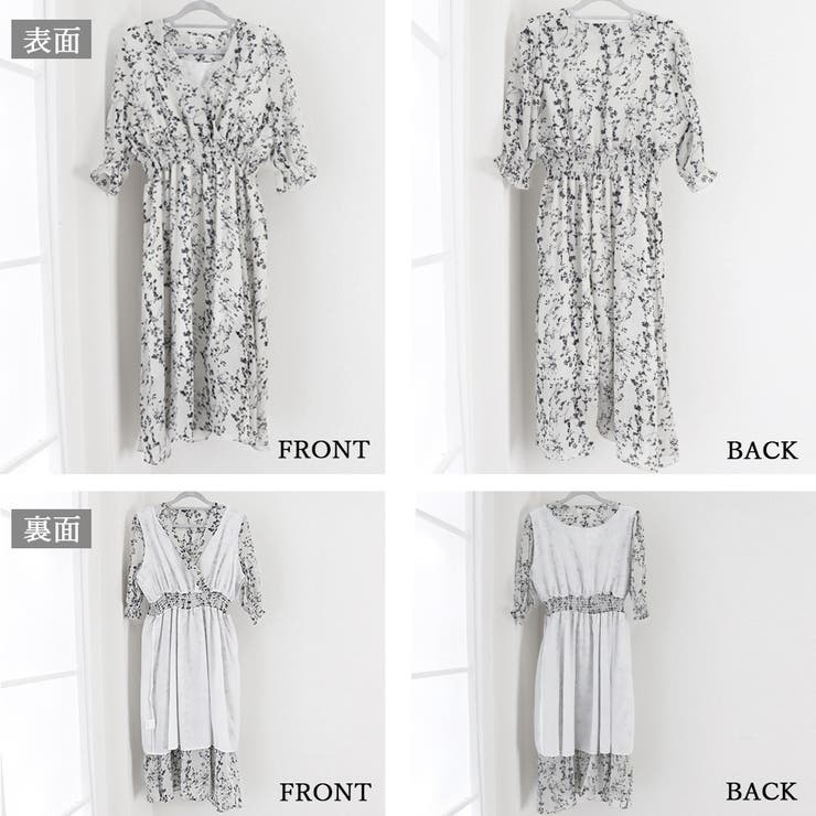 花柄 フレアワンピース春夏カシュクール風[品番：II000008982