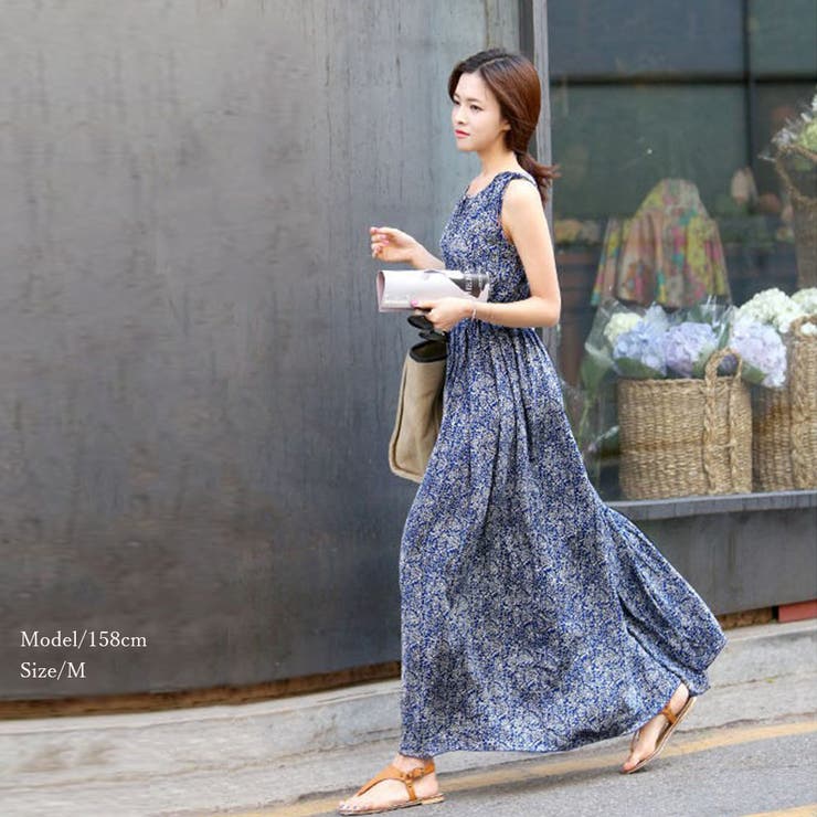 ロングワンピース ノースリーブ レディース[品番：II000005440