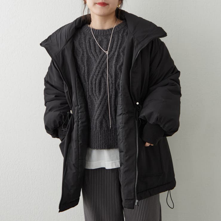 スタンドネック＆ウエストドロスト中綿コート[品番：OLOW0014846