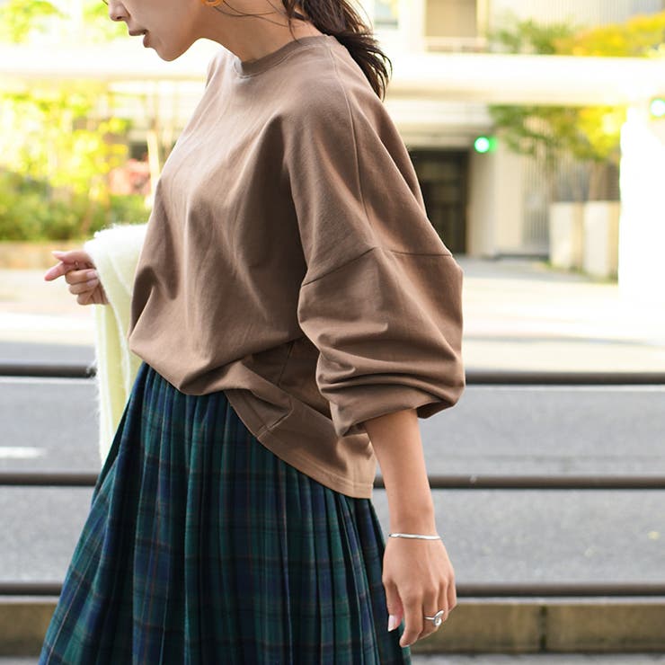 バルーンスリーブボーダー柄プルオーバー トップス カットソー[品番