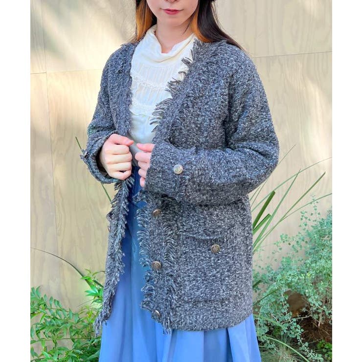 ツイード風ロングカーデ[品番：IGAW0004335]｜axes femme（アクシーズ